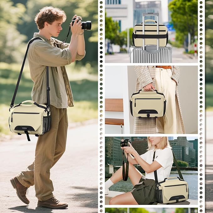 RAINSMORE Camera Bag, DSLR/SLR/Mirrorless Small Camera Sling Bag Waterproof Camera Case with Tripod Holder & Rain Cover Compact Crossbody Camera Bags for Photographers Everyday Shoulder Bags, Khaki