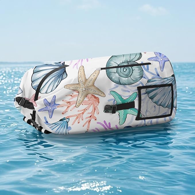 Waterproof Dry Bag Marine Dry Bags for Kayaking Hiking Sea Shell Coral Nautical Starfish Backpack Roll-Top Closure Bag - Backpack Waterproof Phone Case 5L