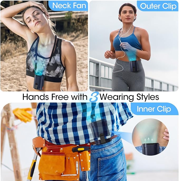 Heelkl 2026 AI Portable Fan Rechargeable, 4 Speeds 6600RPM Strong Airflow, Personal Waist Fan with up to 25H of Working Time, Hanging Neck Fan, Wearable Belt Fan for Camping, Outdoor, Jobsite - Blue