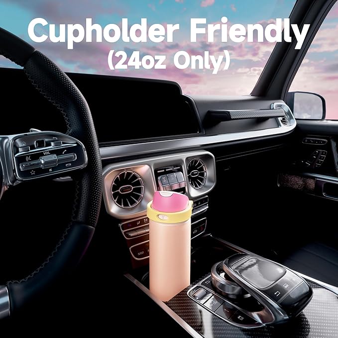 24 oz Insulated Water Bottle for Women: Meoky Stainless Steel Metal Water Bottle with 2-in-1 Straw and Spout Lid - Leak Proof, Cold for 24 Hours, Protective Silicone Base, BPA-Free for School, Coral