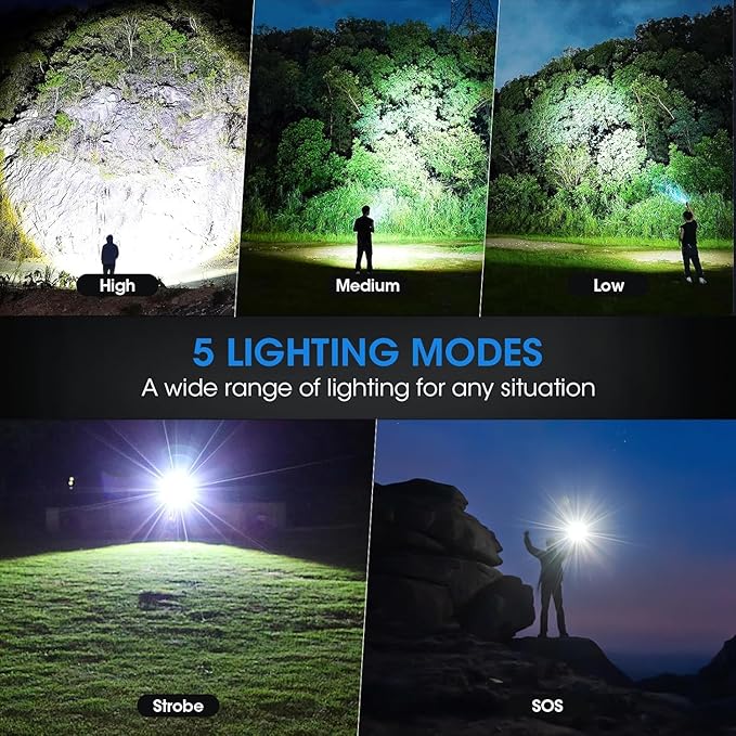 Rechargeable 99,000 High Lumens Flashlight - 2Pack Bright LED Flash Light with 5 Modes, Powerful Waterproof Handheld Lintera for Camping Home