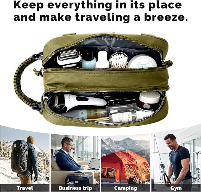 Toiletry Bag for Men Tactical Travel Dopp Kit with Wet Dry Compartment 3 Zipper Pockets 900D Water Resistant MOLLE System Organizer for Gym Hiking Travel Shaving EDC Accessories Gifts Him