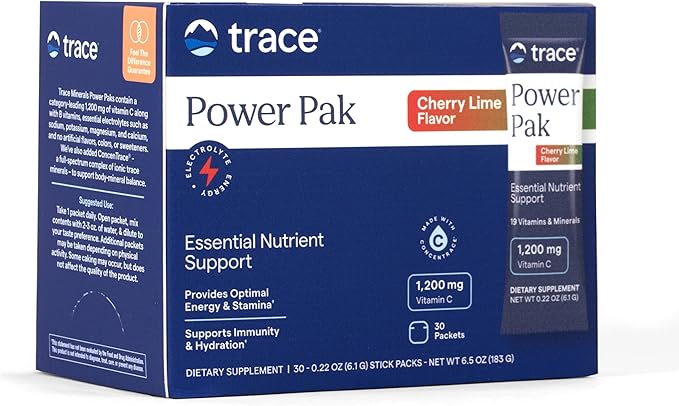 Trace Minerals Power Pak - Multivitamin Packets for Essential Nutrient Support - Hydration, Immunity & Energy - Natural Vitamins & Minerals - Cherry Lime - 30 Count (30 Servings)