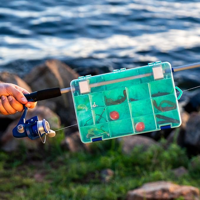 Shakespeare Tacklebox Fishing Tackle Storage, Green Swirl, 4-Pack, Customizable, Dual-Latching System, Built-In Rod Holder, Compact, Lightweight