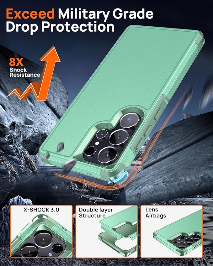 Lanhiem for Samsung Galaxy S25 Ultra Phone Case with Tempered Glass Screen Protector, Shock Absorption, Anti-Scratch Shockproof Case Cover for Samsung S25 Ultra, Green
