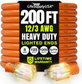 200ft Outdoor/Indoor Extension Cord 12/3 Gauge Extra Heavy Duty 3 Prong SJTW, Waterproof, Flexible Cold-Resistant Long Power Cord,8A 125V 1000W, Orange by LifeSupplyUSA