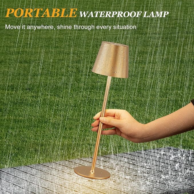 Kakanuo Cordless Table Lamp Rechargeable Gold - KK 4 Pack Battery Operated Lamp for Dining Table, 3 Color Stepless Dimming Wireless Lamp for Counter, Outdoor Patio, Touch Control