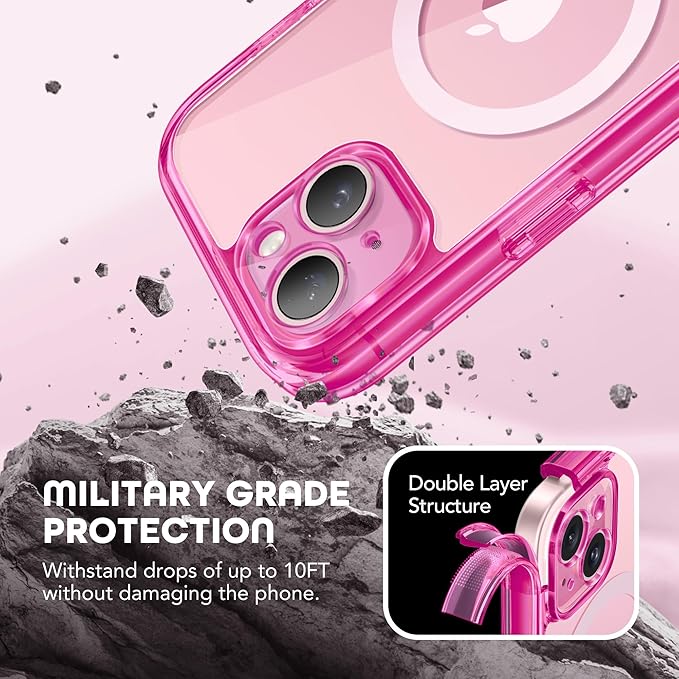 TIESZEN for iPhone 15 Plus Case, Compatible with MagSafe, Built-in Privacy Screen Protector and Camera Protection, Anti Spy Full Body Dustproof Shockproof Hard Phone Case 6.7", Bright Pink