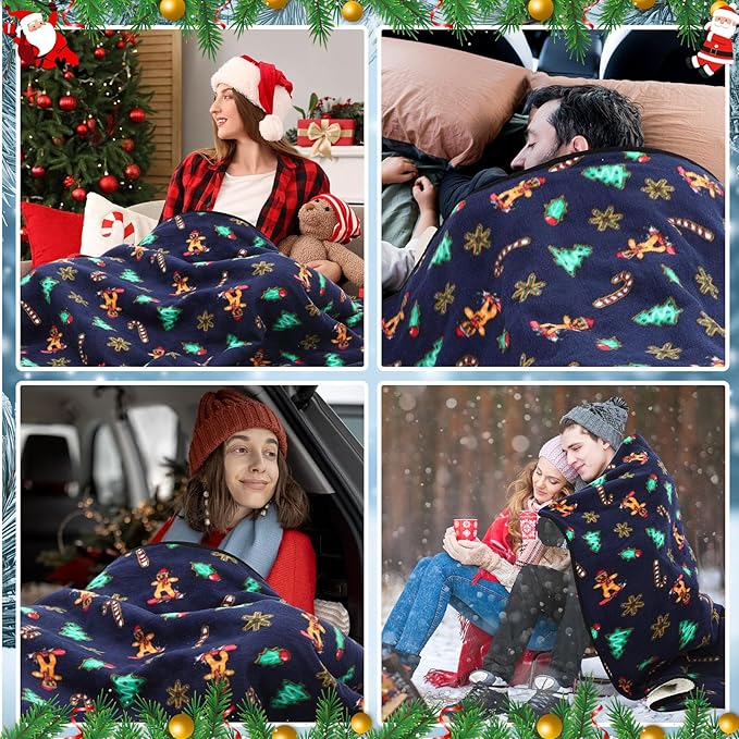 Riakrum 12V Car Heated Blanket for Cold with 2 or 3 Heating Levels 58 x 43 Emergency Winter Adjustable Temperature Electric Blanket Throw Gift Plugs in Car RV Truck SUV(Retro Color,Gingerbread)