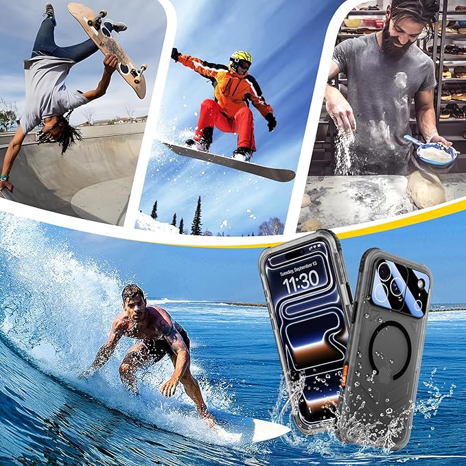 SPIDERCASE Magnetic for iPhone 17 Pro Max Case Waterproof,[Built-in Screen & Camera Protector] [IP68 Underwater] 12FT Military Shockproof, Dustproof, Anti-Scratched Phone Case,Black/Clear