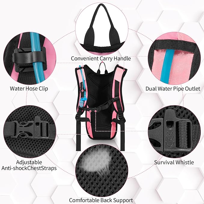 Hydration Backpack with Leak Proof Water Bladder, Lightweight Hydro Water Daypack for Rave, Cycling, Running, Hiking, Climbing