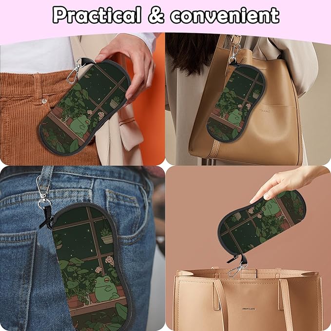 Glasses Case Sunglasses Eyeglass Soft Case Zipper Light Neoprene Pouch with Metal Belt Clip Aesthetic Cute Women Men