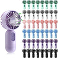 Rossesay 48 Pcs Mini Portable Fan Bulk Cute Handheld Lightweight Small Little Personal Hand Eyelash Fan 3 Speeds USB Rechargeable for Women Men Indoor Outdoor Makeup Travel (Multicolor)