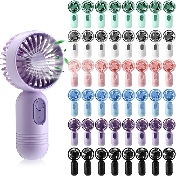 Rossesay 48 Pcs Mini Portable Fan Bulk Cute Handheld Lightweight Small Little Personal Hand Eyelash Fan 3 Speeds USB Rechargeable for Women Men Indoor Outdoor Makeup Travel (Multicolor)
