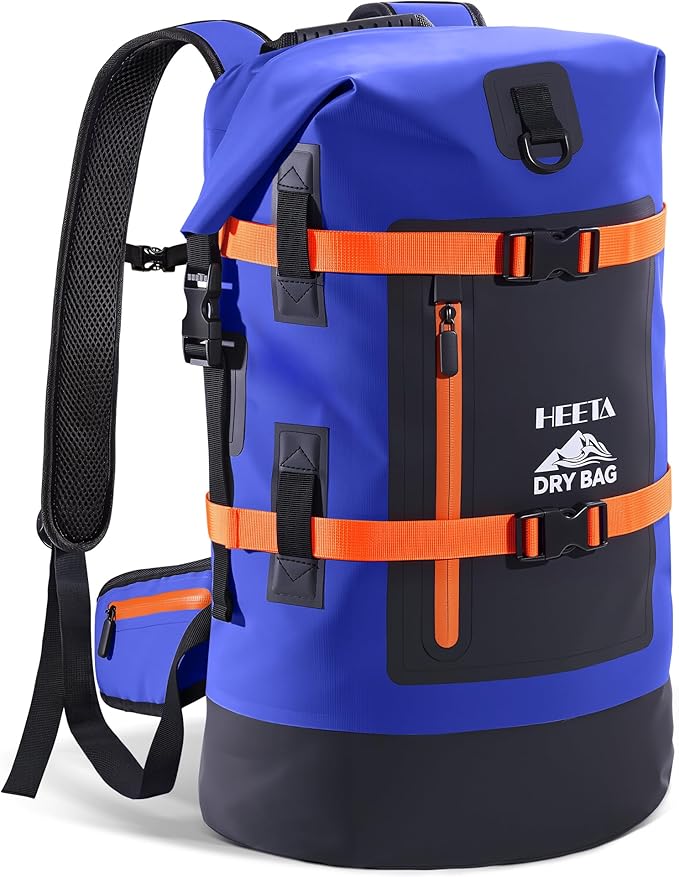 HEETA Dry Bags Waterproof Backpack 40L for Men & Women, Roll Top Heavy Duty Cushioned Hiking Backpack for Kayaking Boating Paddle Boarding Fishing Travel Camping Beach Vacation Cruise Ship Essentials