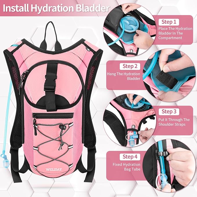 Hydration Backpack with Leak Proof Water Bladder, Lightweight Hydro Water Daypack for Rave, Cycling, Running, Hiking, Climbing