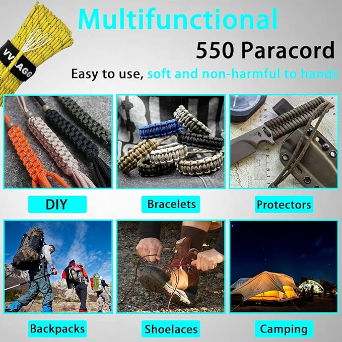 VVAAGG Reflective Paracord Rope 100FT, 7 Strand Nylon para Cord Lanyard Utility 550 Parachute Cord, 4mm Thin Tent Rope for Outdoor Camping Hiking