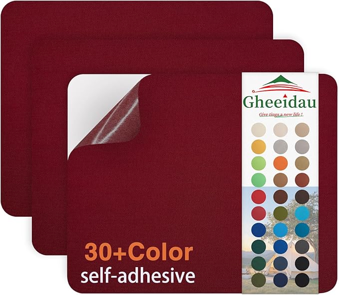 Gheeidau Canvas Repair Patch 9×11 Inch 3Pcs Waterproof Self-Adhesive Fabric Repair Patch for Tents,Boat Cover,Pop Up Canopy,Patio,Bags,Car Seats,Sofas,Furniture Cover(Burgundy)