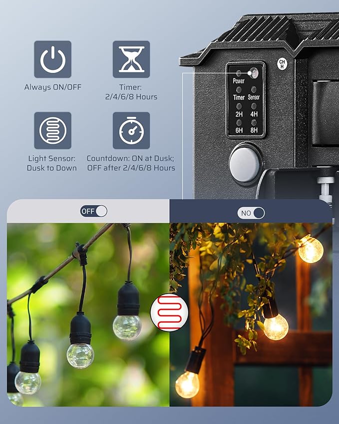 DEWENWILS Outdoor Power Stake Timer Waterproof, 6 Grounded Outlets, 6FT Extension Cord, 100FT Wireless Remote Control, Photocell Dusk to Dawn Timer for Lights, Yard, Garden, UL Listed, Black