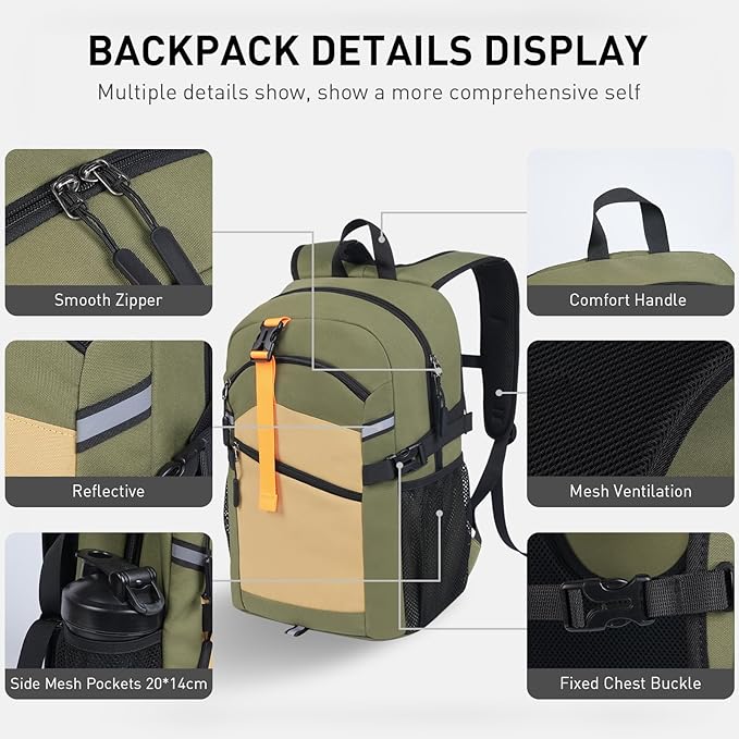 Small Hiking Backpack,20L Lightweight Travel Daypack,Ideal for Hiking,Traveling and Outdoor Adventure,Green