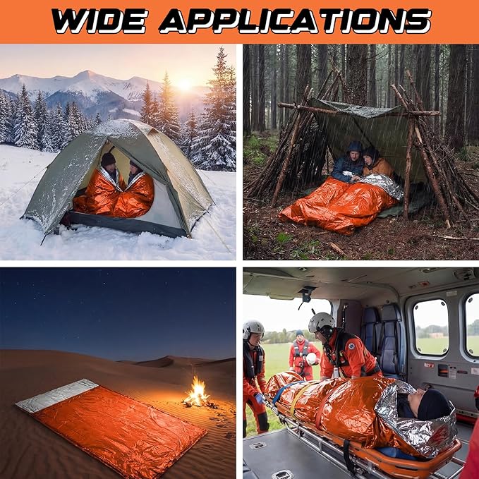 Oudain 2 Pcs XL Emergency Sleeping Bag 94.5" x 49.2" Waterproof Survival Sleeping Bag with Whistle Carabiner Portable Thermal Bivy Sack Emergency Blankets for Camping Hiking Outdoor