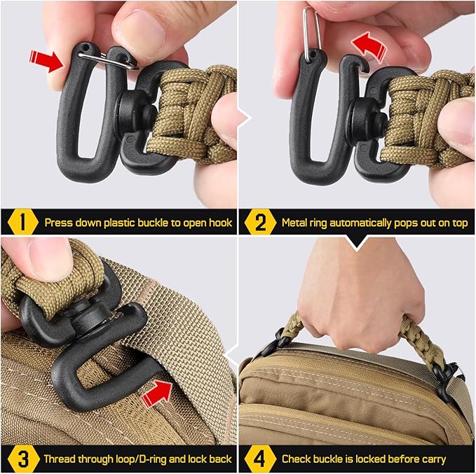 Tactical Paracord Handle，9-core Weaving Paracord Strap for Bag Strap Replacement，Molle Attachment with Metal/Plastic Clips for Backpack Sling Bags Water Bottle Holder