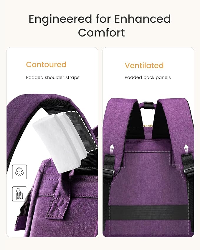 LOVEVOOK Laptop Backpack for Women with Giant Tumbler Holder Pocket,18 inch Waterproof Travel Backpack Purse Computer Laptop Bag,Professional Work College Nurse Teacher Backpack Daypack,Dark Purple
