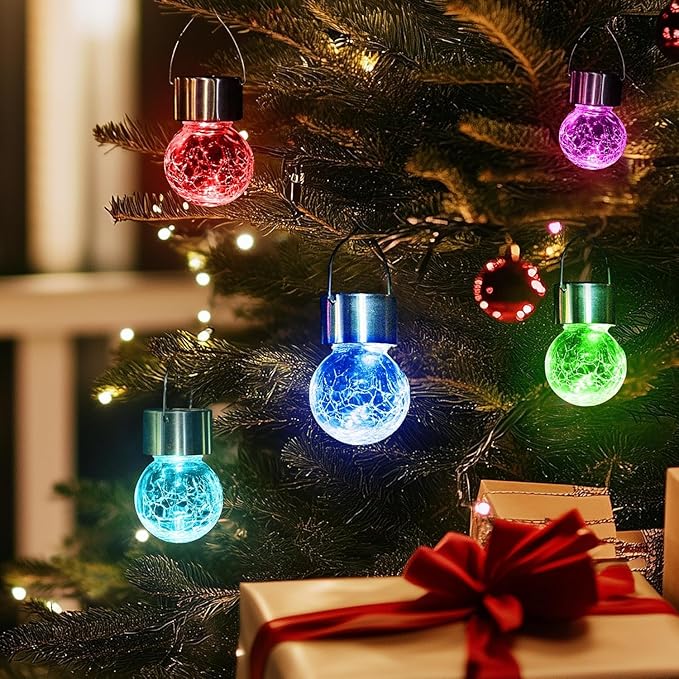 GIGALUMI Solar Lights Outdoor Waterproof, 16 Pack Solar Hanging Lights Garden Decor, Gifts for Women, Solar Outdoor Lantern Waterproof Cracked Glass for Yard, Fence, Tree(Color Changing)