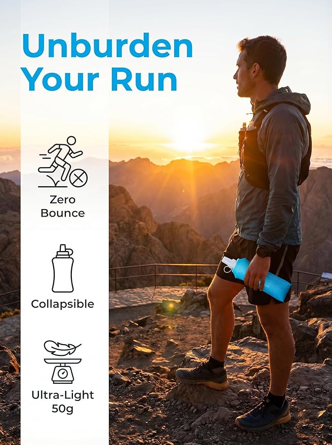 Zelvot Running Vest Soft Flask, BPA-Free 500ml Collapsible Water Bottle for Hydration Backpack, Folding Running Water Bottle for Marathon Hiking Cycling Climbing (Blue, 500 ML)