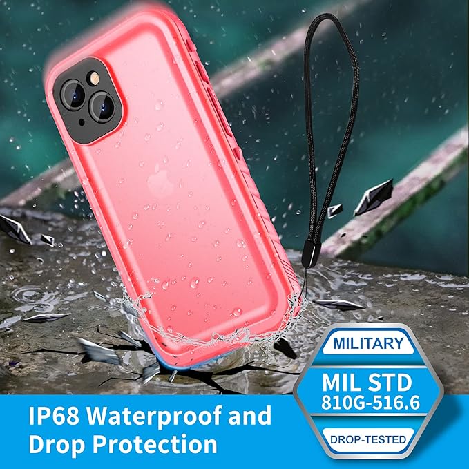 SPORTLINK for iPhone 13 Waterproof Case - Full Body Shockproof Dustproof Phone Screen Protector Rugged Waterproof Case for iPhone 13 6.1 Inches Pink