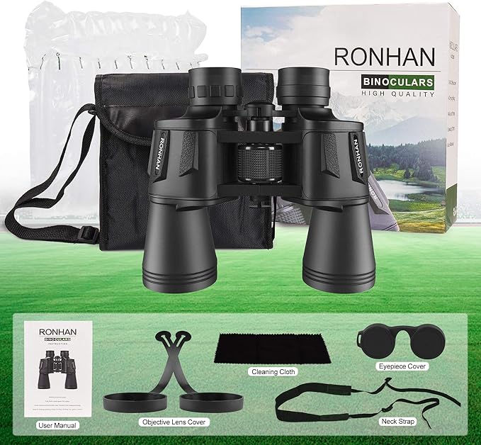 RONHAN Binoculars for Adults High Powered, Military HD Professional/Daily Waterproof 20x50 Binoculars for Bird Watching Travel Hunting Football Games Stargazing with Carrying Case & Strap