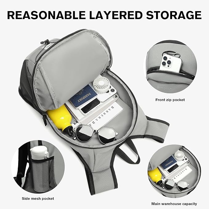 Ultra-Light Soft Daypack 15L/20L, Cushioned Breathable Back Panel Backpack, Lightweight Packable Travel Backpack (Gray, 20L)