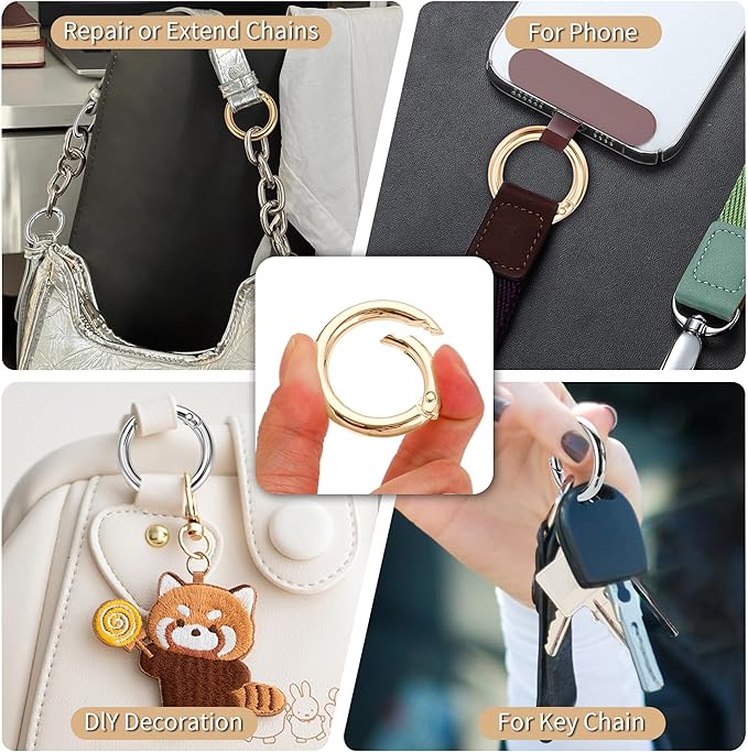 Gkeygo 1 Inch Keychain Rings, 8 Pack Round Carabiner Clip for Keys, Buckle, Bags, Purses - Key Chain Hooks Replacement Keychains Lanyard DIY Crafts - Gold, Silver