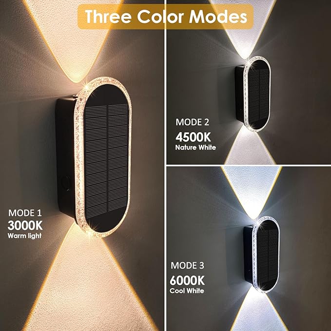 LIANGLOME 2PK Solar Fence Lights Outdoor - 3000/4000/6000K 3 Modes, IP65 Waterproof Fence Lights Solar Powered, Solar Wall Lights Outdoor for Backyard/Garden/Patio/Garage and Wall Decor