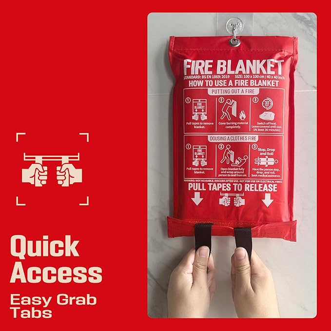 Emergency Fire Blanket 2 Pack 40"x40", Fire Suppression Blanket for Kitchen Home Garage Car Camping