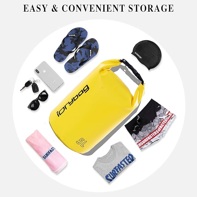 IDRYBAG Dry Bag for Kayaking Waterproof 2L/5L/10L/15L/20L, Small Dry Sack Waterproof Bag for Boating