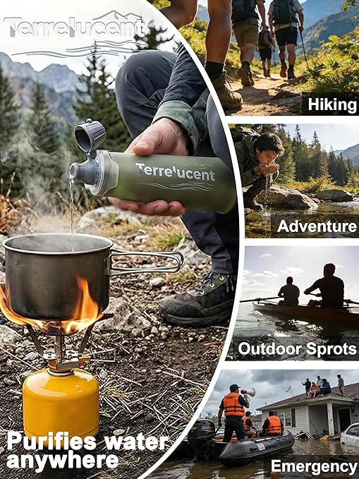 750ML Collapsible Water Bottle with Filter, Squeeze Filtered Water Bottle, BPA-Free, Dual Filtration, Ultralight Water Filter System for Hiking, Camping, Backpacking (Gray, 25.4 OZ)