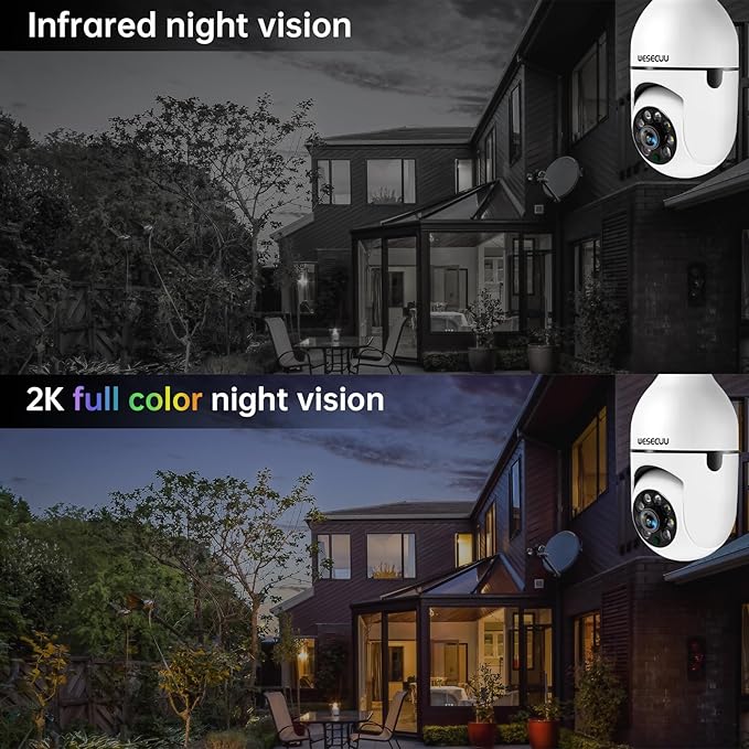 WESECUU 3K Light Bulb Security Camera -5G& 2.4GHz WiFi Security Cameras Wireless Outdoor Motion Detection and Alarm,Two-Way Talk,Color Night Vision,Human Detection, 500MP Ultra HD
