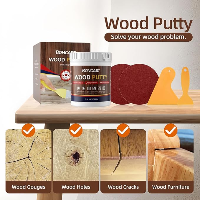 Boncart Black Wood Filler,Black Wood Putty,Wood Filler Putty,Wood Filler Paintable,Wood Furniture Repair Kit,Quickly Repair Any Broken and Defective Wooden Furniture