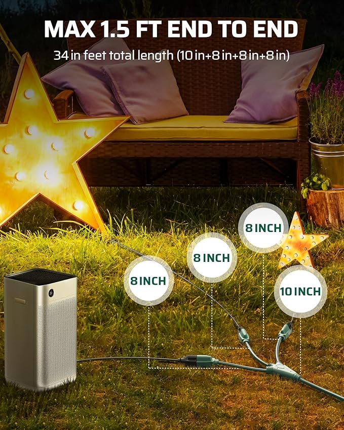 DEWENWILS Extension Cord Splitter 1 to 3, 16/3 Heavy Duty SJTW Wire, 3 Prong Splitter 3 Way, 18 Inches Indoor Cord Splitter for Halloween Decor Christmas Lights, ETL Listed, Green, Pack of 3