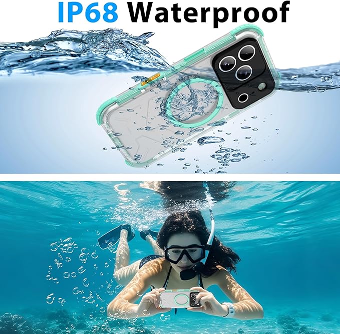 Waterproof Phone Case Compatible with iPhone 17 Pro, IP68 Waterproof Shockproof Dust-Proof Phone Case with Built in Screen Protector, Full Body Protective Case (Green Lake, iPhone 17 Pro)