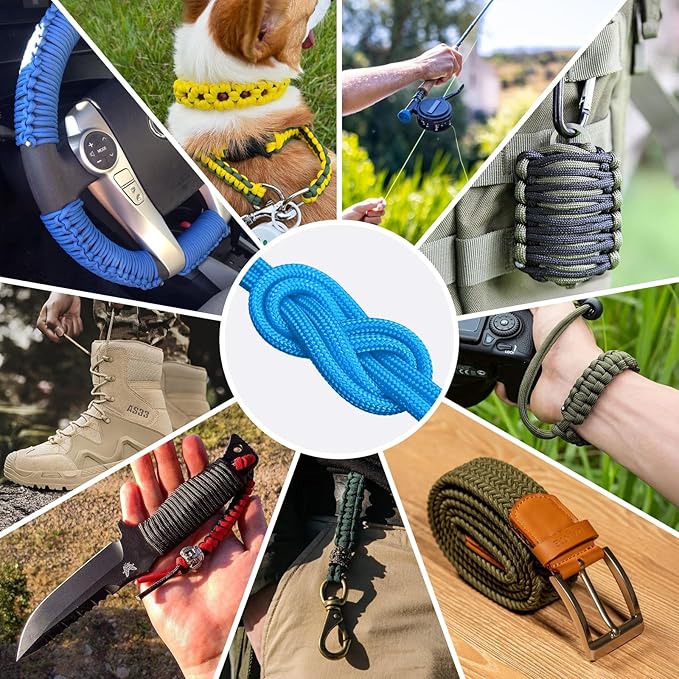 1200 Paracord Rope - 4.4mm 14 Strand Nylon Parachute Spool para Cord Lanyard for Outdoor Camping Survival Utility Tent Crafting DIY Projects Fishing Clothsline Bracelet - Blue 1000FT
