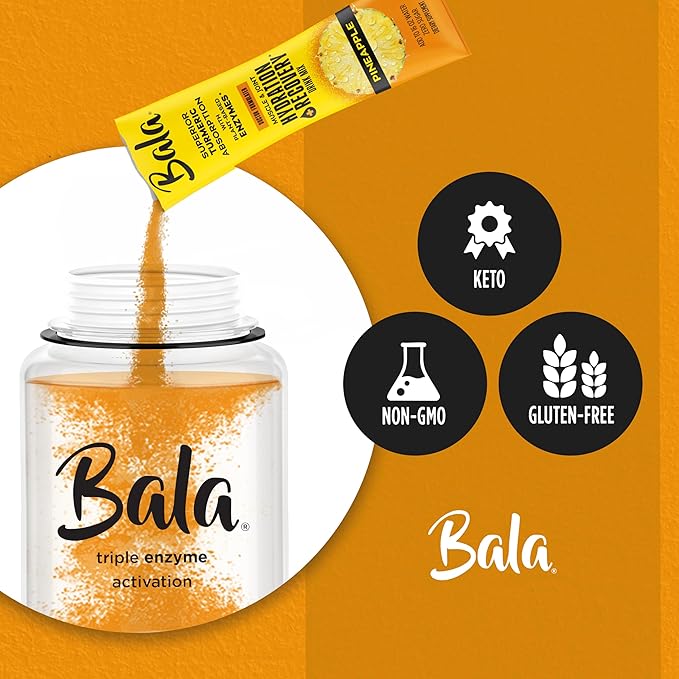 Bala Total Body Wellness Drink Mix, Hydrate & Recover Variety Pack, Pineapple, Lime & Berry, 10 Per Flavor, Zero Sugar Electrolytes Powder Packets with Enzymes & Amino Acids, Turmeric Drink, 30 Sticks