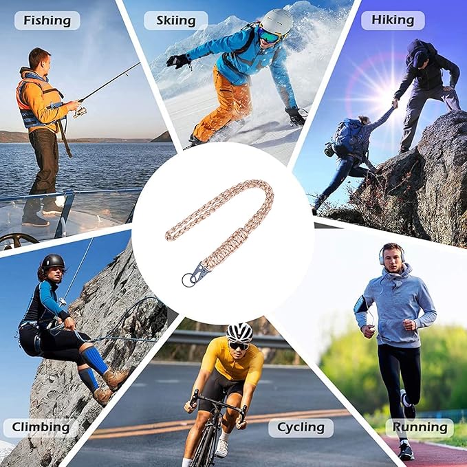 Heavy Duty Braided 550 Paracord Neck Lanyard Keychain for Men Women Outdoor Survival, Parachute Rope Necklace Keychains with HK Clip Key Ring for ID Card Badge Holder, Camera, Wallet and Keys
