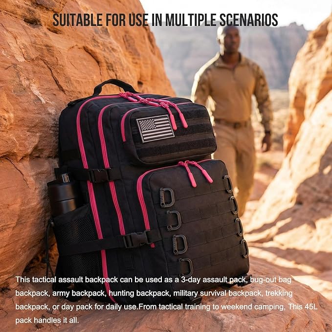 45L Tactical Backpack for Men Women, Military Assault Pack with MOLLE, Large 3 Day Bug Out Bag for Hiking Camping