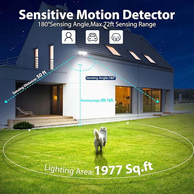 iMaihom 180W 18000LM Motion Sensor Outdoor Light with Remote, Dusk to Dawn LED Security Flood Light, 6500K Hardwired Wall Light, 3 Modes, 3 Brightness Levels, IP65 for Garage Yard Black