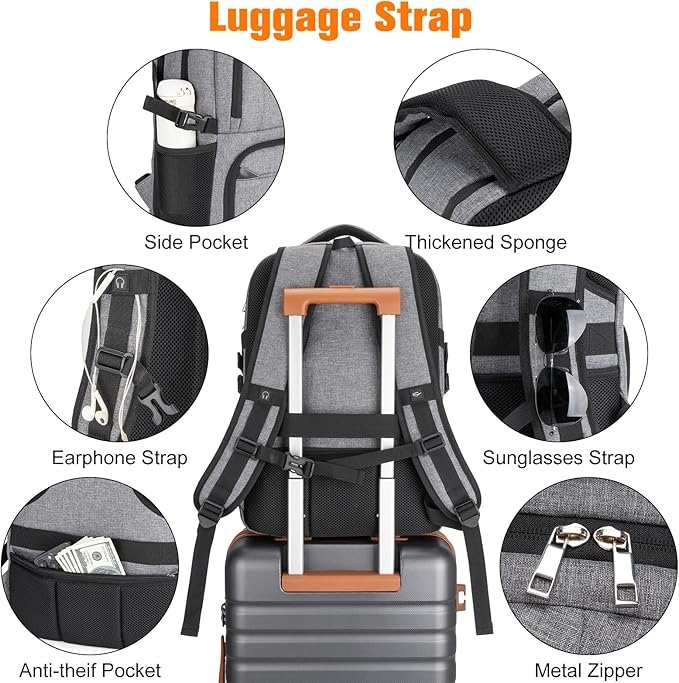 Insulated Lunch Backpack Fit 17" Laptop, Work Backpack with Lunch Box & USB Charging Port for Men & Women, Water Resistant College Computer Bag for Travel, Business, Hiking (Gray)