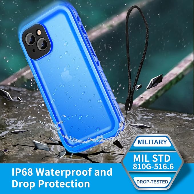 SPORTLINK Compatible with iPhone 13 Waterproof Case - Full Body Shockproof Dustproof Phone Screen Protector Rugged Waterproof Case for iPhone 13 6.1 Inches Blue