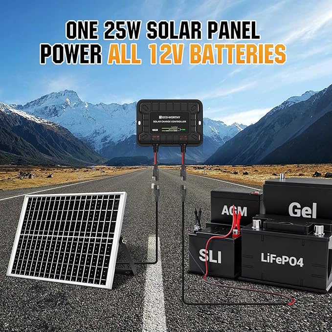 ECO-WORTHY 25W 12V Solar Battery Charger Trickle Maintainer, 25W Waterproof Solar Panel Kit + Adjustable Mount Bracket + Upgrade Controller,for 12V Batteries Cars RV Boat Motorcycle Marine