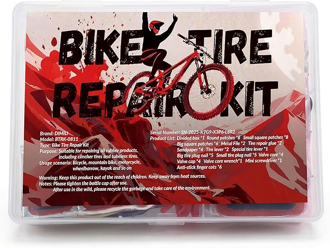 60Pics Bike Tire Repair Kit,Bicycle Inner Tube Patch Kit with Patches and Tire Levers ,Tubeless Tire Repair Rubber Nail with Box and Screwdriver,Convenient Kit for Mountain or Road Bike, Motorcycle